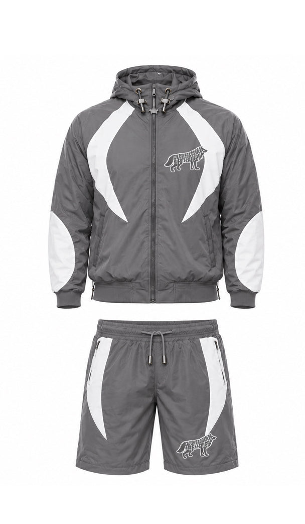 Contrast Panel Hooded Windbreaker & Shorts Set - Youth
