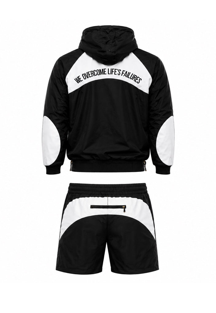 Contrast Panel Hooded Windbreaker & Shorts Set - Adult