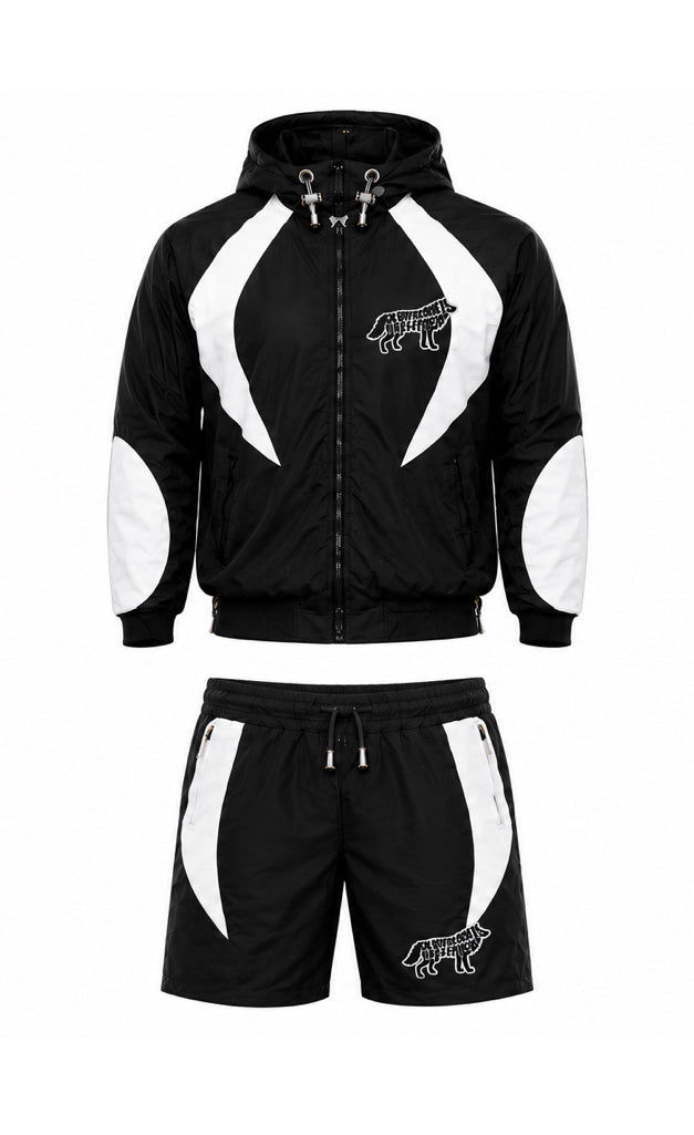 Contrast Panel Hooded Windbreaker & Shorts Set - Youth