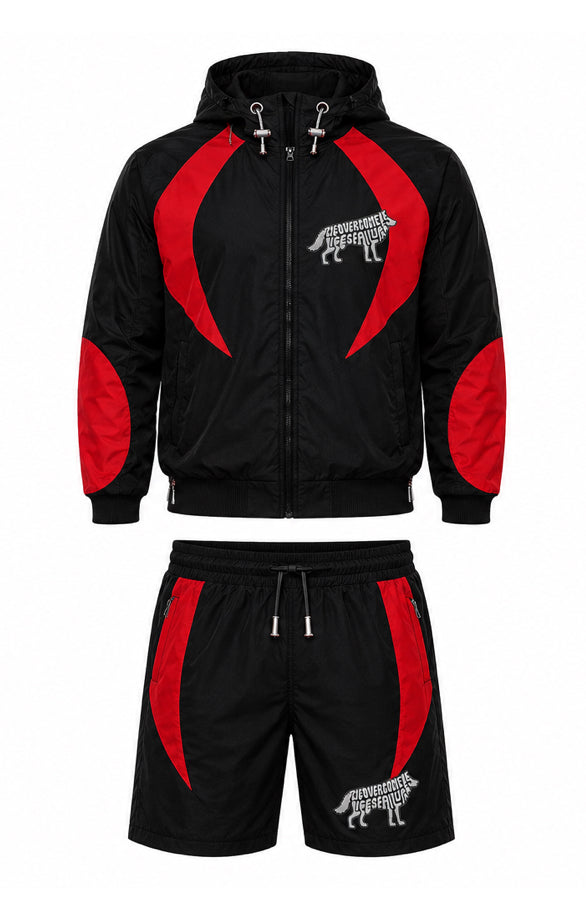 Contrast Panel Hooded Windbreaker & Shorts Set - Adult