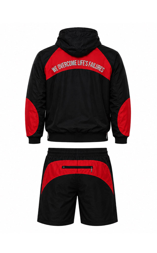 Contrast Panel Hooded Windbreaker & Shorts Set - Adult
